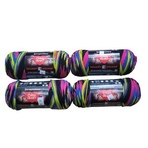 4 Skeins Red Heart Granny Square Yarn Black Neon Lights